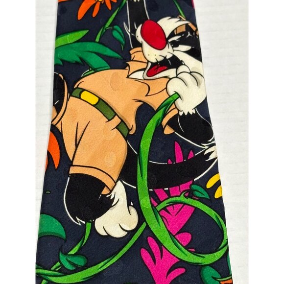 Looney Tunes Addiction 100% Silk Tie Sylvester Tweety Jungle Design Handmade - Picture 3 of 7